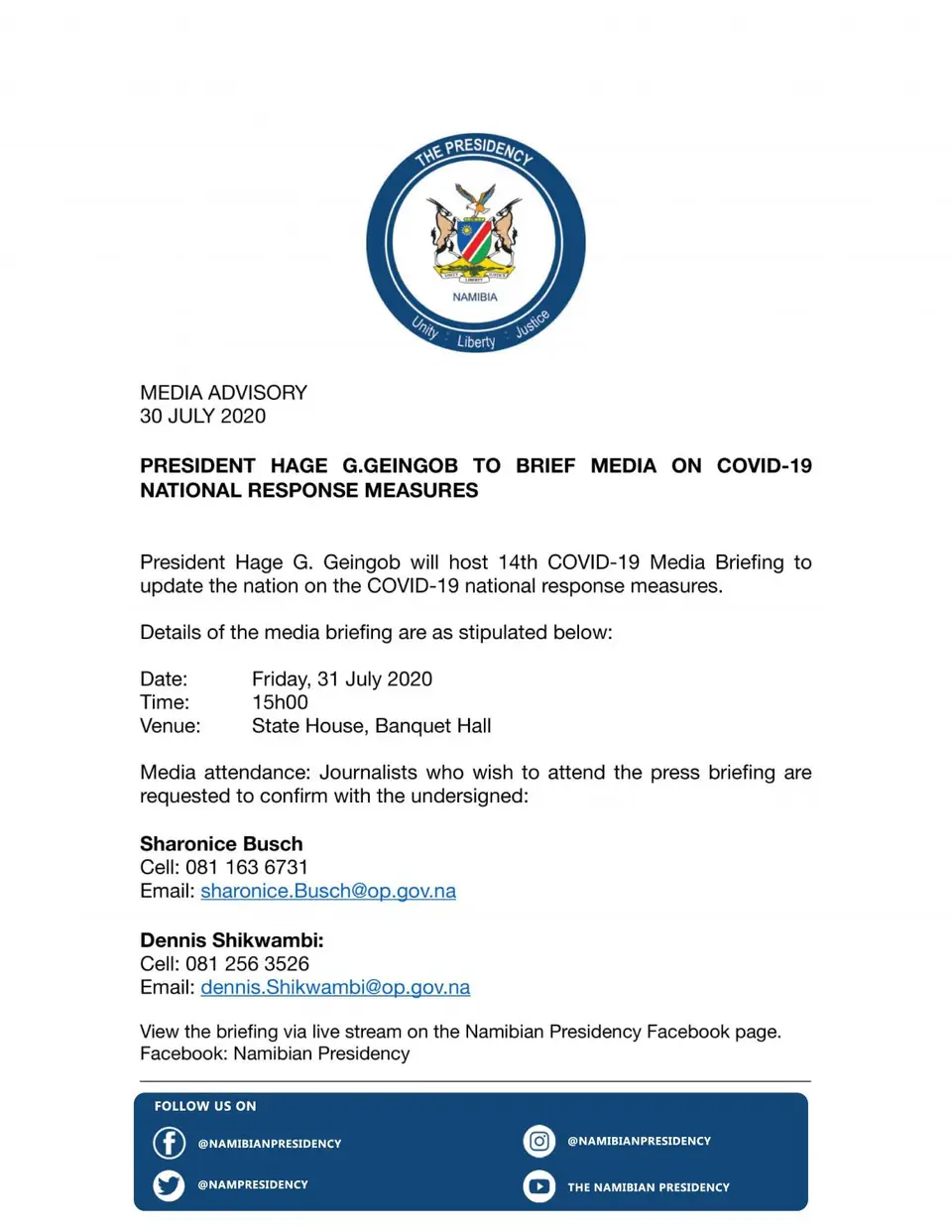 MediaAdvisory-14thCOVID-19MediaBriefingbyPresidentHageG.Geingobon31July2020at15h-1-page-001.jpg