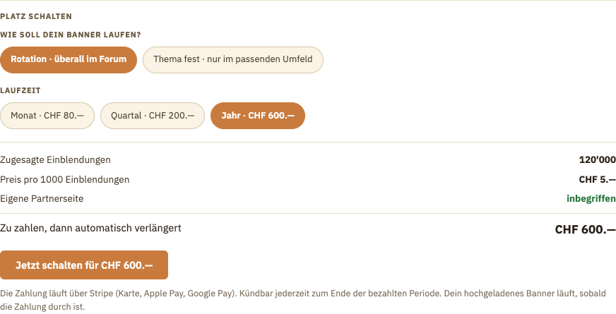 Die Auswahl von Art und Laufzeit mit Preisübersicht