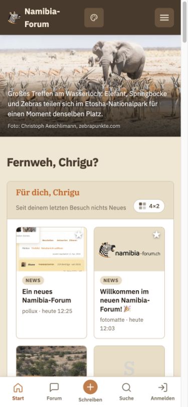 Die aktuelle Startseite auf dem Handy