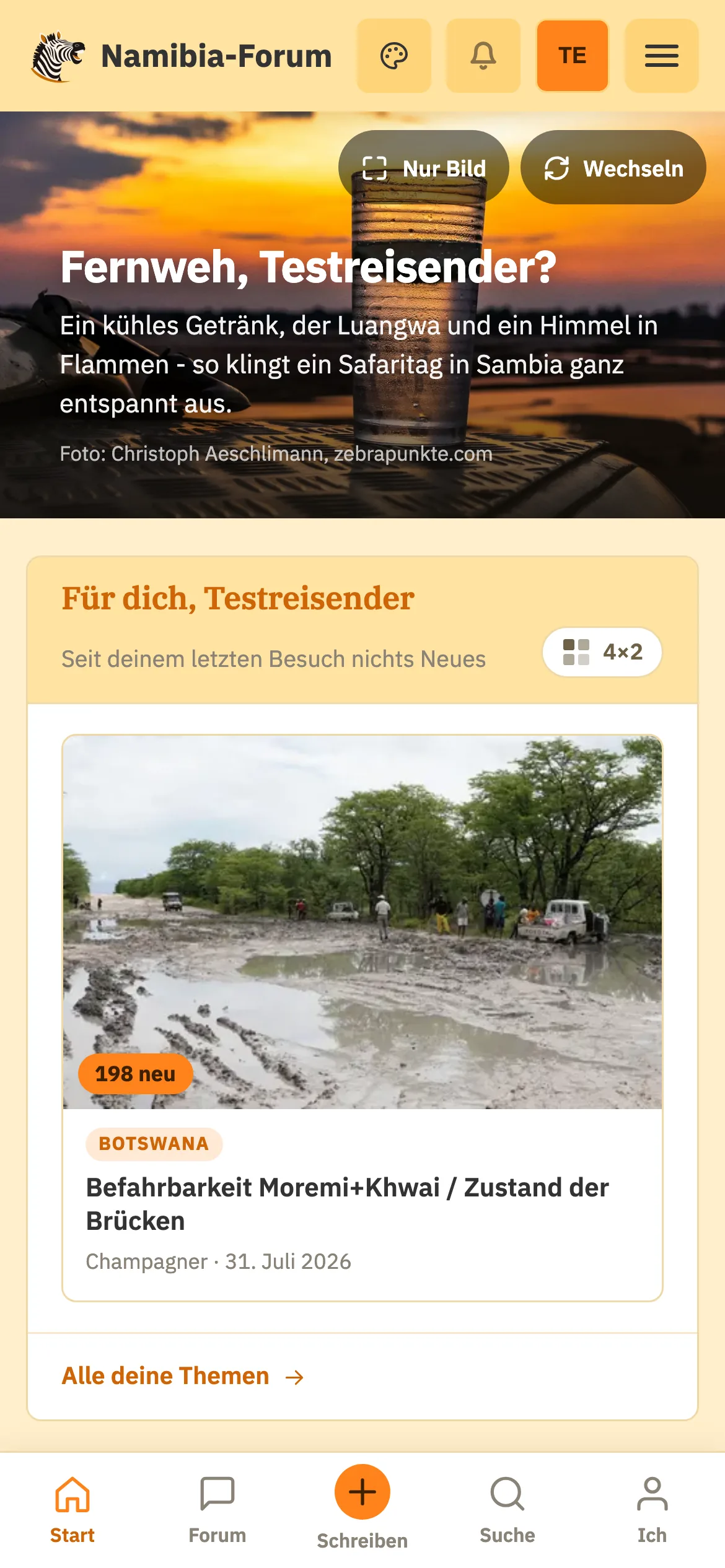 Die Startseite auf dem Handy