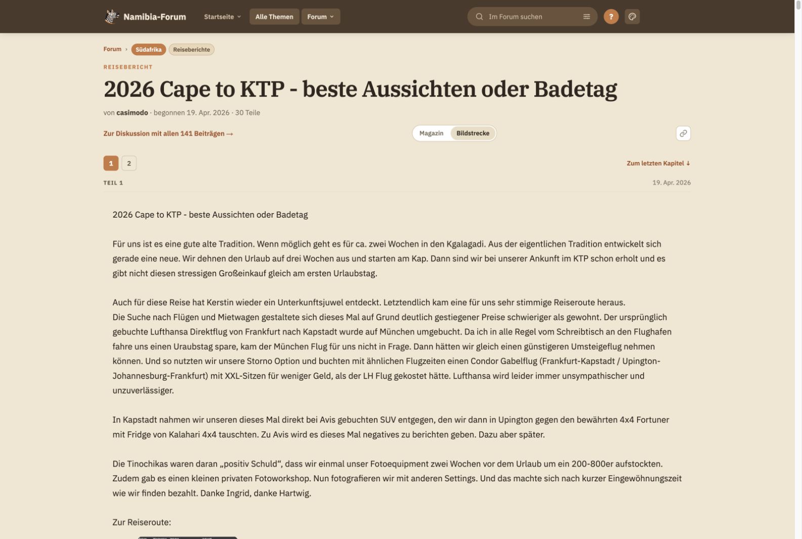 Ein Reisebericht in der Lesedarstellung