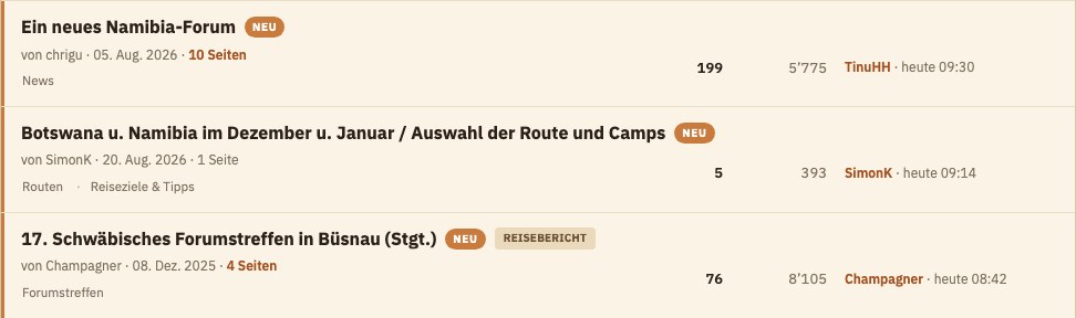 Dieselbe Themenliste mit Schlagwörtern als reinem Text