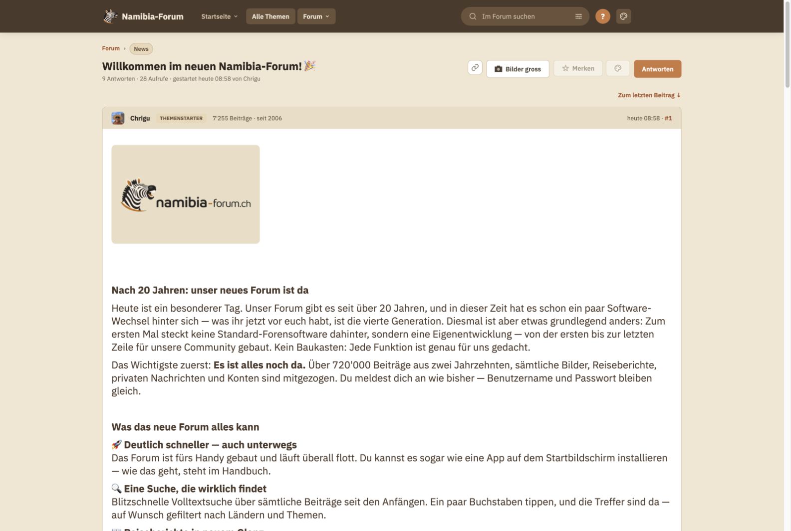 Ein geöffnetes Thema in der aktuellen Oberfläche