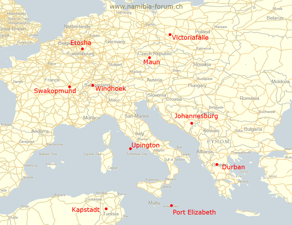 Distanzvergleich Afrika–Europa, Karte 2