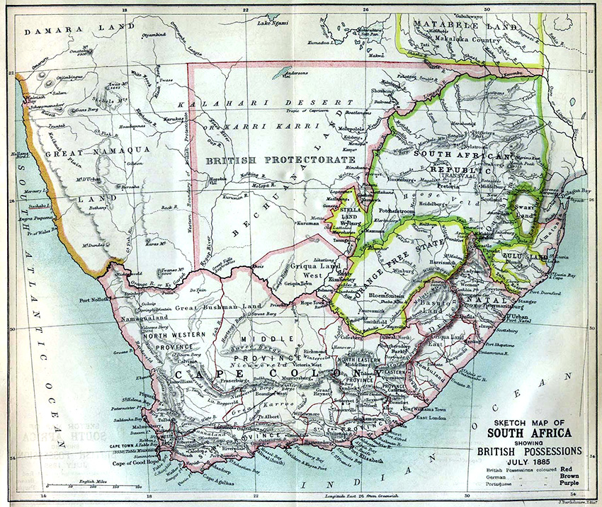 Südliches Afrika, Landkarte von 1885