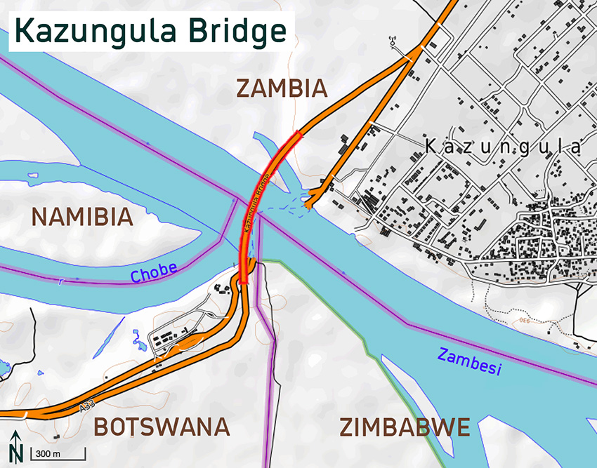 Kazungula Brücke, Karte